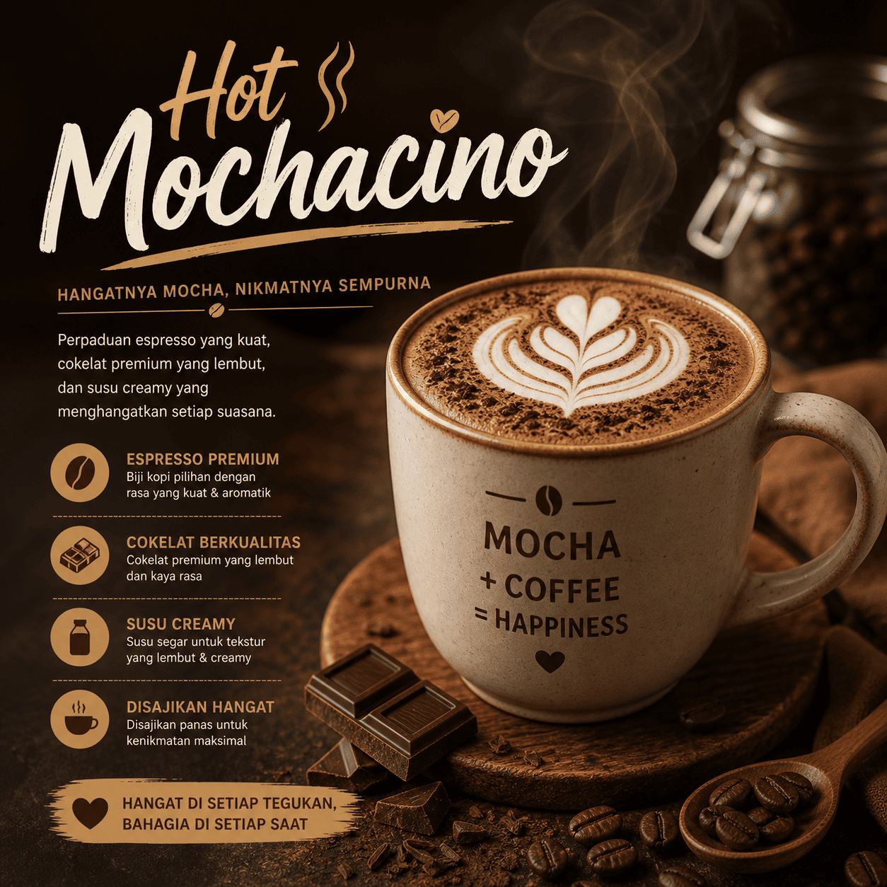Hot Mochacino dari Thirty Three Brew dengan tampilan clean dan modern